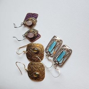 Earrings 3 pair, metal with stones $69